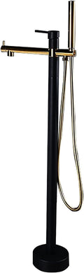 Freestanding Bathtub Faucet with Handheld Shower - Floor Mounted Tub Tap, 59-Inch Shower Hose, Stylish White Gold Finish
