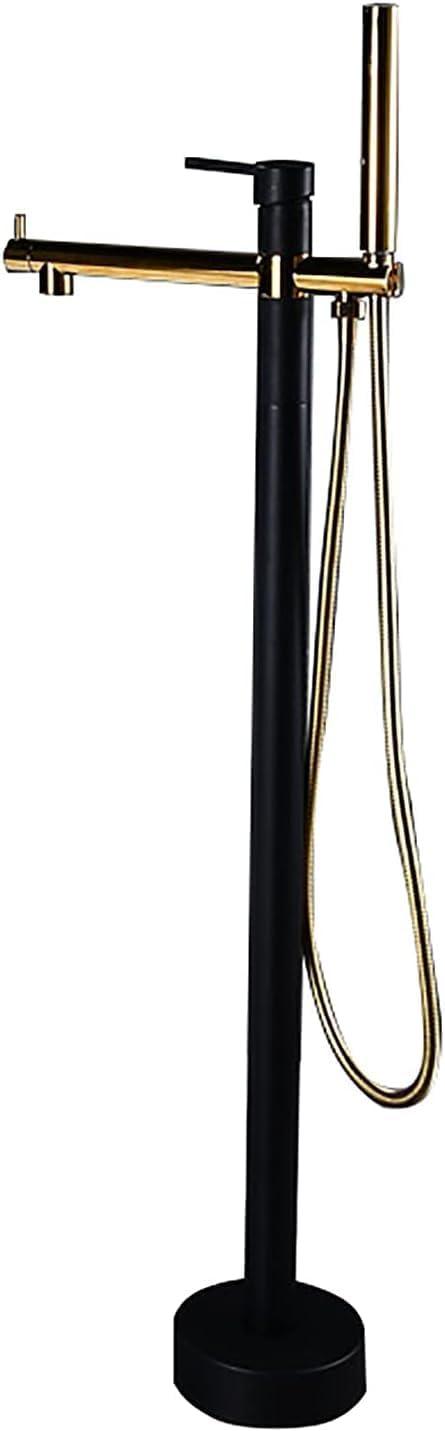 Freestanding Bathtub Faucet with Handheld Shower - Floor Mounted Tub Tap, 59-Inch Shower Hose, Stylish White Gold Finish