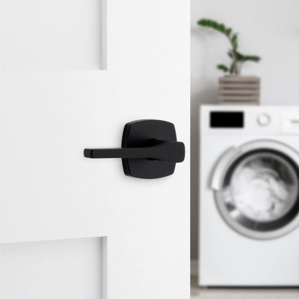 Kwikset Tripoli Lever Interior Passage Door Handle, Lever for Closet and Hallway Doors, Reversible Non-Locking Handle Lever, Matte Black, with Microban Protection (Pack of 6)