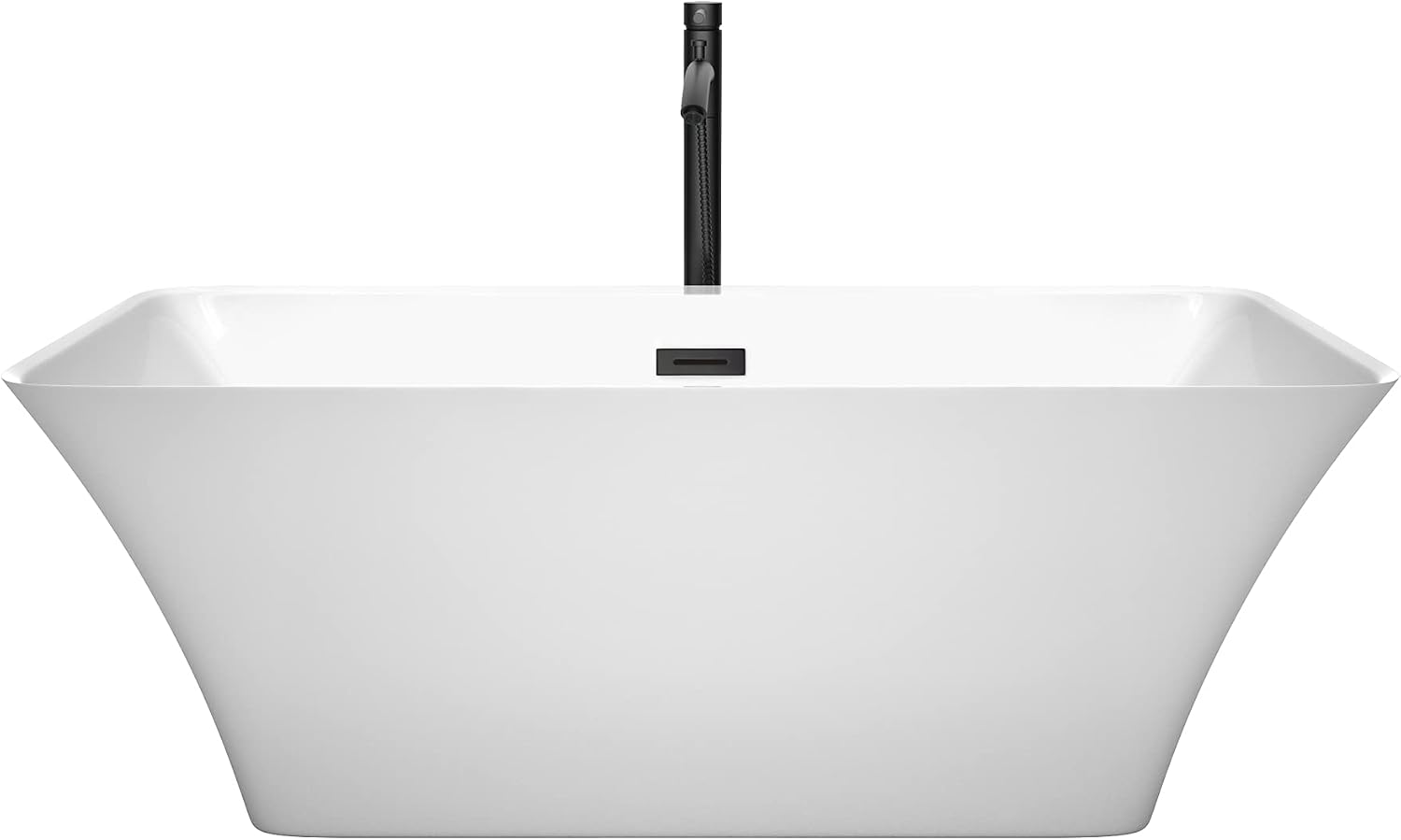 Tiffany 59 Inch Freestanding Bathtub in White with Floor Mounted Faucet, Drain and Overflow Trim in Matte Black