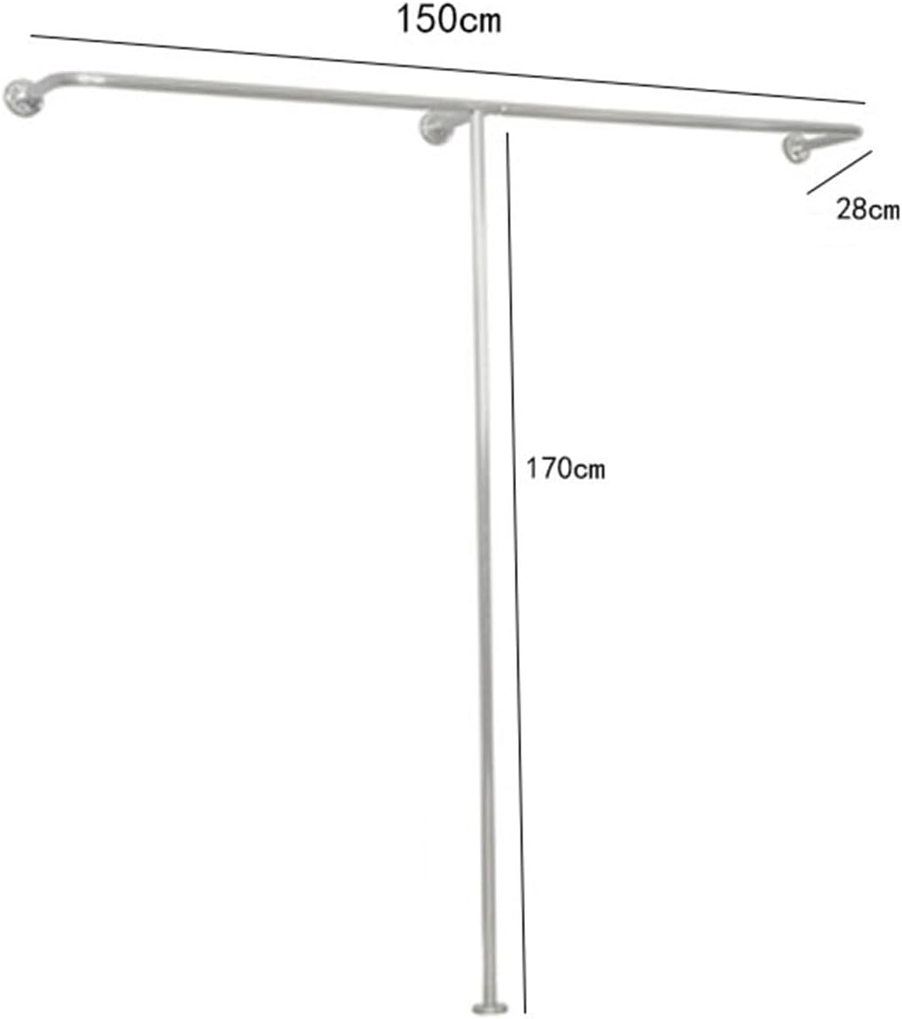 Industrial Pipe Clothing Rack Wall Mounted Garment Display Stand Towel Hanging Organizer Heavy Duty T Shaped Retail Clothes Rail for Creative Clothing Store Silver.