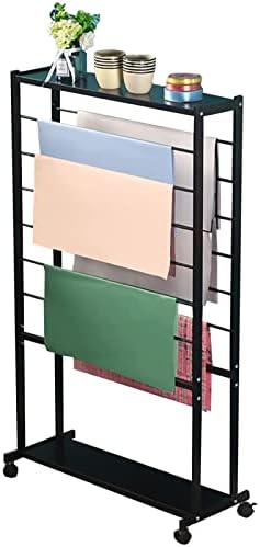 7 Tier Double-Sided Display Holder for Flower Shop Rolling Wrapping Paper/Ribbons Rack Stand Metal Uprigth Scarf Storage Organizer with Wheels Wall Mounted (Black