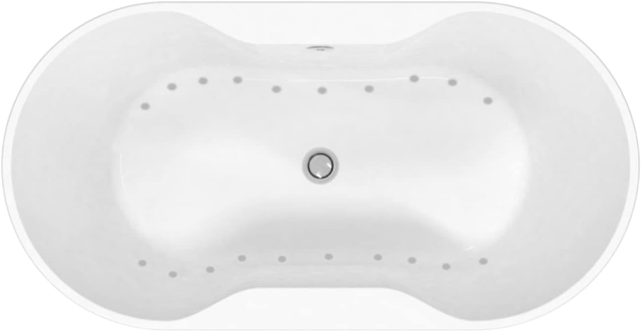 Carver Tubs - Harmony II 67' - Freestanding Bathtub With Heated Jetted Air Massage Chrome Drain & Center Slotted Overflow Included, White Contemporary Modern Oval Tub - 67'L x 34'W x 23.75'H
