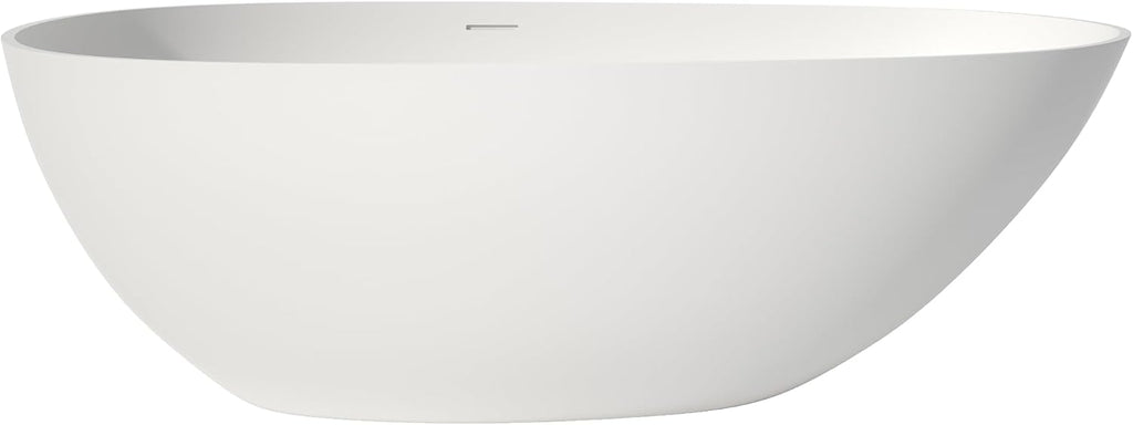 67' Upgraded Solid Surface Freestanding Bathtub,Oval Shape Stone Resin Soaking Tubs with Pop-up Drain and Overflow, Matte White