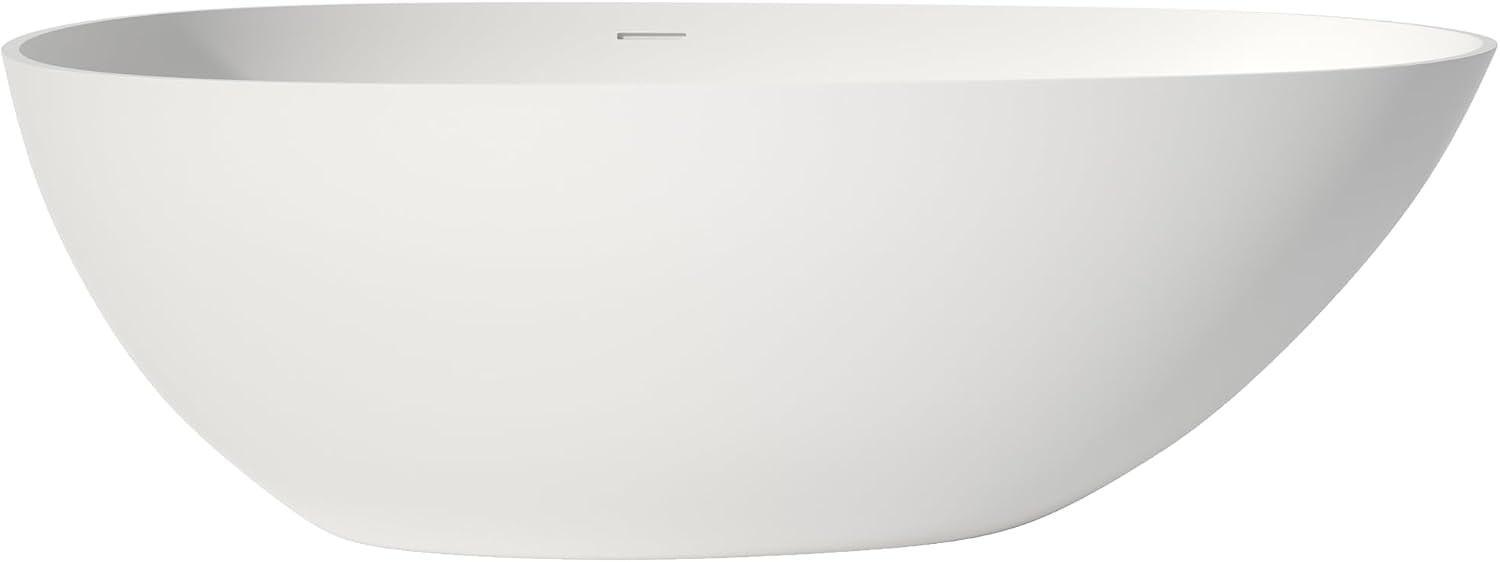 67' Upgraded Solid Surface Freestanding Bathtub,Oval Shape Stone Resin Soaking Tubs with Pop-up Drain and Overflow, Matte White