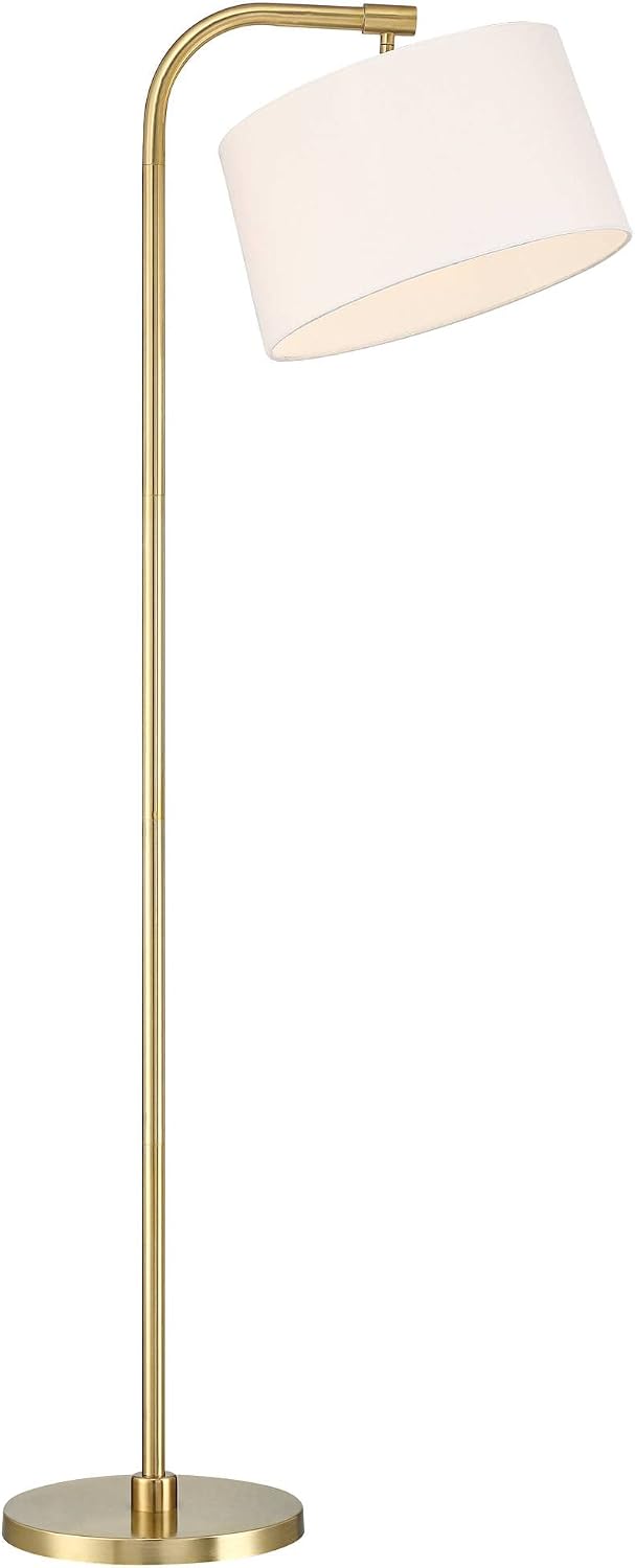360 Lighting Serra Modern Art Deco Arc Floor Lamp Standing 64' Tall Warm Gold Metal White Linen Blend Fabric Tapered Drum Shade for Living Room Reading Family Bedroom Office House Home