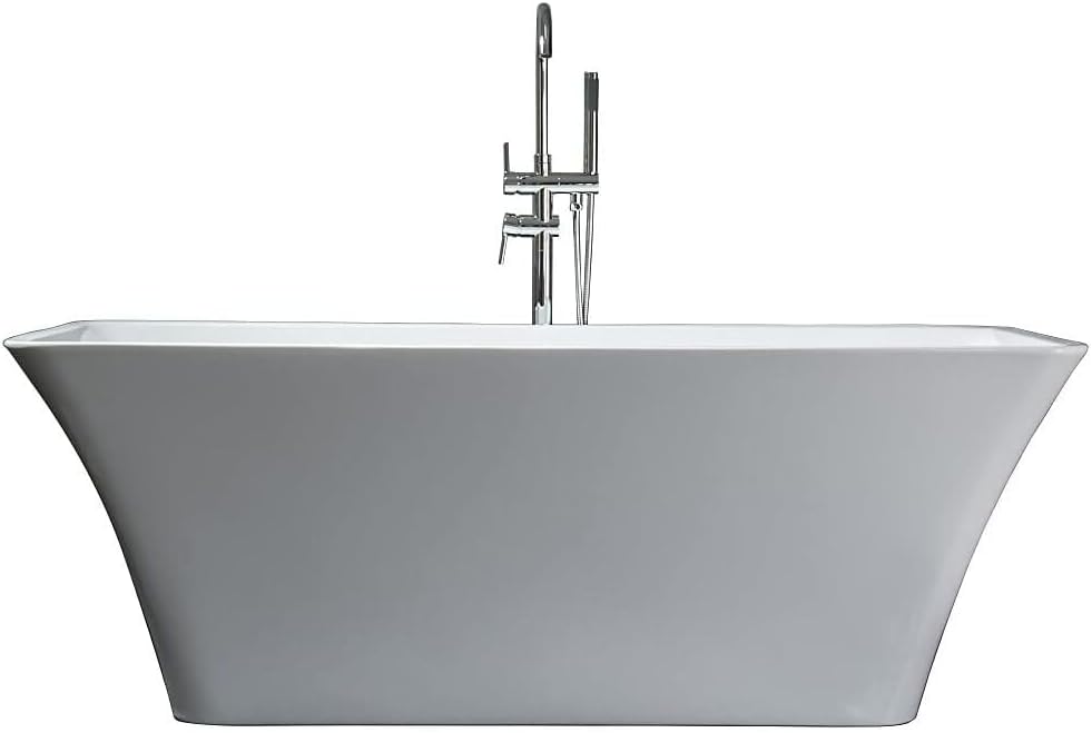HomeStock Vinter 59 in White Freestanding Acrylic Flatbottom Soaking Bathtub with Chrome Hardware