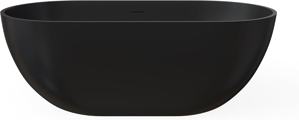 59' Premium Freestanding Stone Resin Bathtub, Oval Shape Solid Surface Soaking Tubs with Overflow and Pop-up Drain, Matte Black
