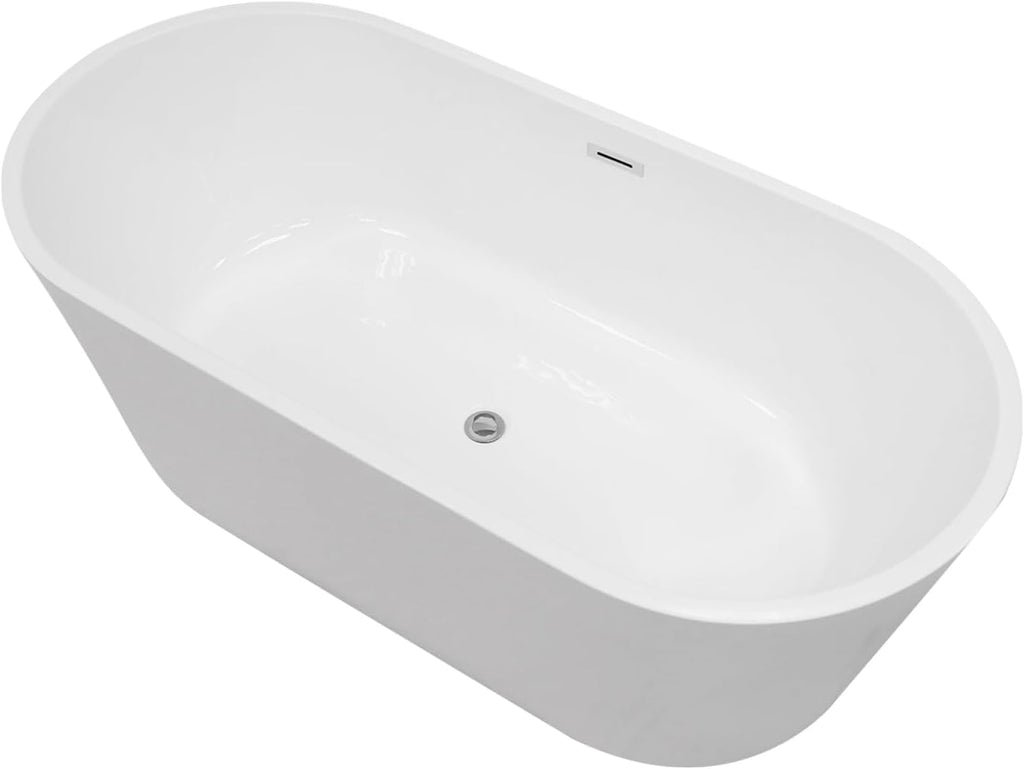 Lordear Freestanding Tub Soaking 59 Inch High Back Acrylic Stand Alone Bath Tub for Bathroom with Overflow and Drain #LTUB7109-59-C