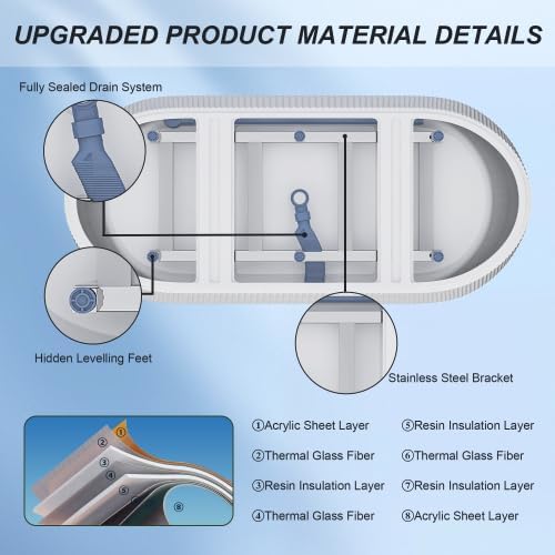 47-inch acrylic freestanding bathtub - acrylic soaking bathtub, white oval freestanding bathtub, with chrome-plated overflow and pop-up drain, CUPC certified. (59in)