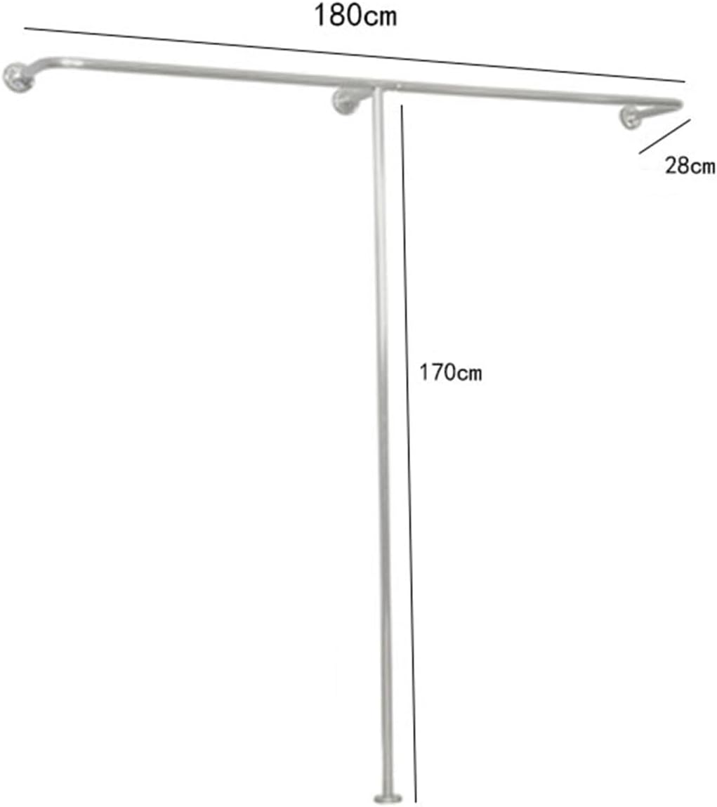 Industrial Pipe Silver Wall Mounted Garment Rack with T Shaped Display Stand for Heavy Duty Closet Storage and Retail Clothing Organization