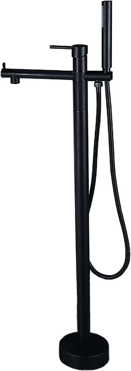 Freestanding Bathtub Faucet with Handheld Shower - Floor Mounted Tub Tap, 59-Inch Shower Hose, Stylish White Gold Finish