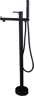 Freestanding Bathtub Faucet with Handheld Shower - Floor Mounted Tub Tap, 59-Inch Shower Hose, Stylish White Gold Finish