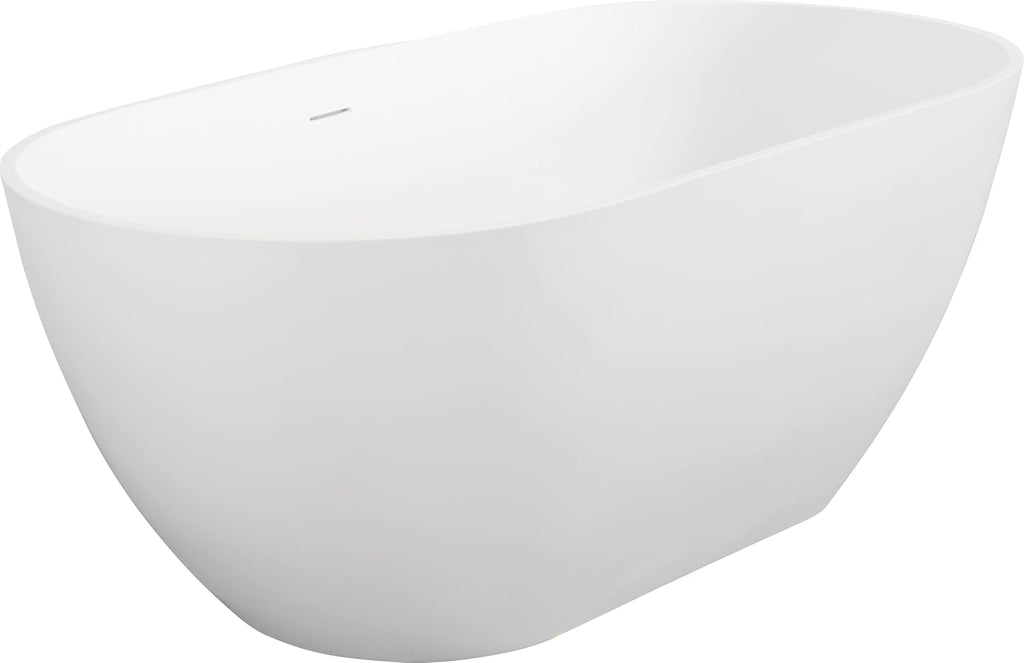 59' Freestanding Solid Bathtub, Luxury Engineered Stone Resin Freestanding Soaking Bathtub with Overflow and Pop up Drain for Bathroom, Matte White 24S03 59MW