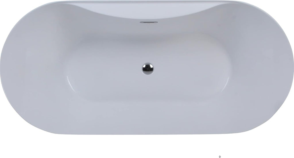 Carver Tubs - Dreamer 67' - Modern White Freestanding Soaking Bathtub- White Acrylic Fiberglass Tub W/chrome Center Drain - Two Person Oval Bath Tub - Deep Relaxing Soak - 67' L X 31' W X 23' H