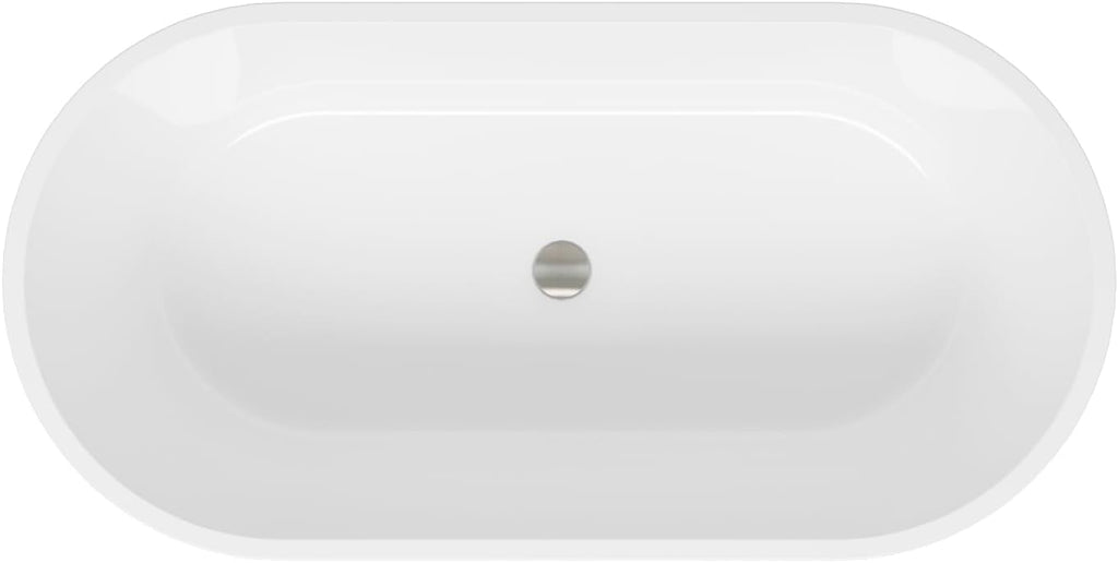 59' Acrylic Freestanding Bathtub, Modern & Contemporary Design Soaking Tub with Brushed Nickel Toe-tap Drain in Chrome and Integrated Slotted Overflow, Glossy White, cUPC Certified, 02136-BN
