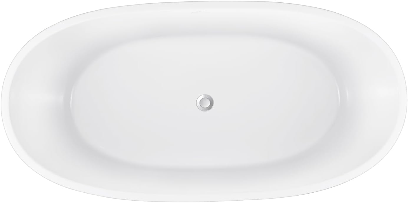 59' Lucite Acrylic Freestanding Bathtub, Columnar Shape Contemporary Soaking Tub with Toe-tap Chrome Center Drain, Slotted Overflow, cUPC Certified, 37°Grey