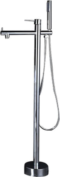 Freestanding Bathtub Faucet with Handheld Shower - Floor Mounted Tub Tap, 59-Inch Shower Hose, Stylish White Gold Finish