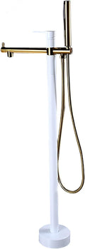 Freestanding Bathtub Faucet with Handheld Shower - Floor Mounted Tub Tap, 59-Inch Shower Hose, Stylish White Gold Finish