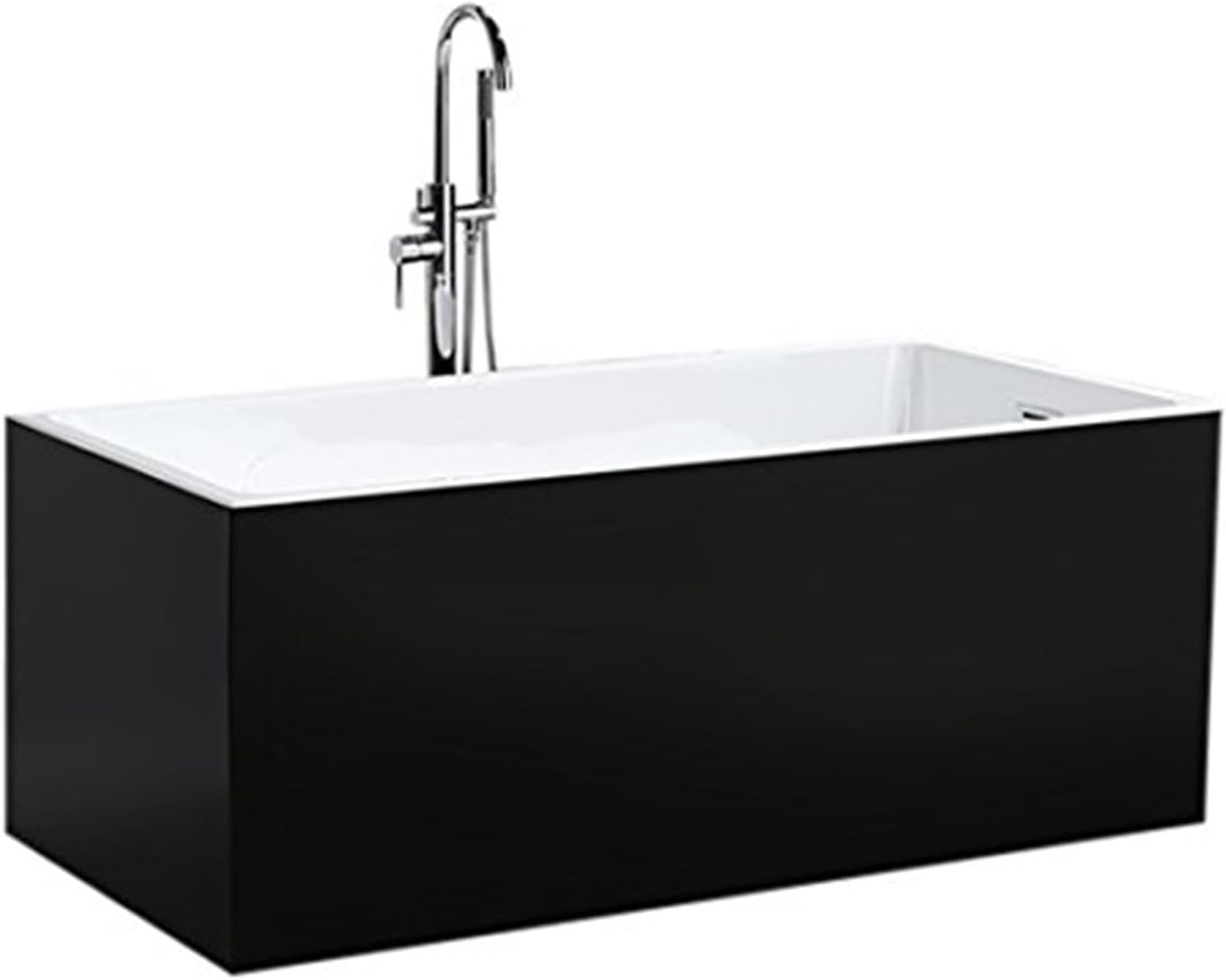 Maykoosh 59 Inch Freestanding Bathtub Glossy Black Rectangular Soaking Tub