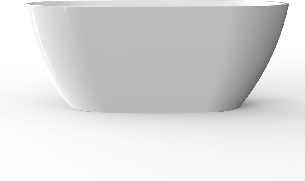 59 Inch Acrylic Freestanding Bathtub, Acrylic Soaking Bathtub with Matte Drain and Overflow, Deep Ergonomic Tub with Double-Walled Insulation, CUPC Certified, Modern Square Design