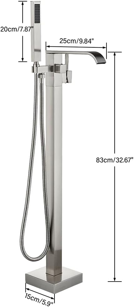 Freestanding Bathtub Faucet Brushed Nickel Tub Filler Floor Mount Single Handle Brass Tap with Handheld Shower and Swivel Mixer Spout