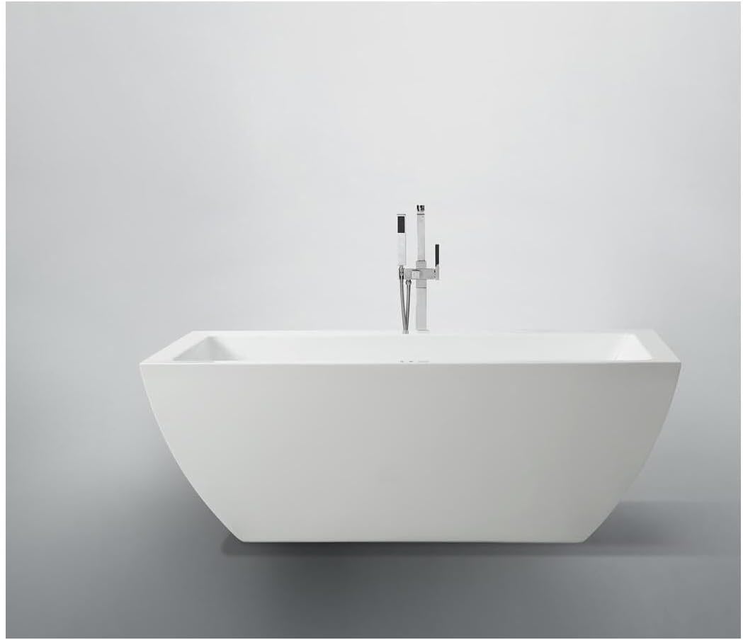 HomeStock 59' Freestanding Bathtub - Modern Oval Soaking Tub in White