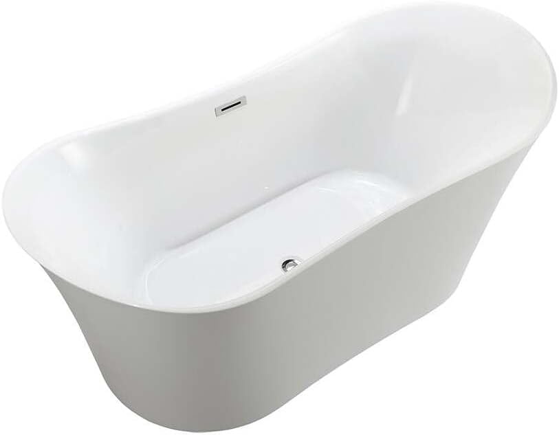 HomeStock Freestanding Bathtub 67 Inch - Modern Soaking Tub - Glossy White