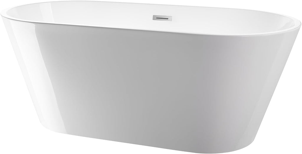 Vanity Art 59' Free Standing Tub Non-Slip Contemporary Design Freestanding Bathtub Soaking Tub with Overflow and Pop-up Drain, UPC Certified