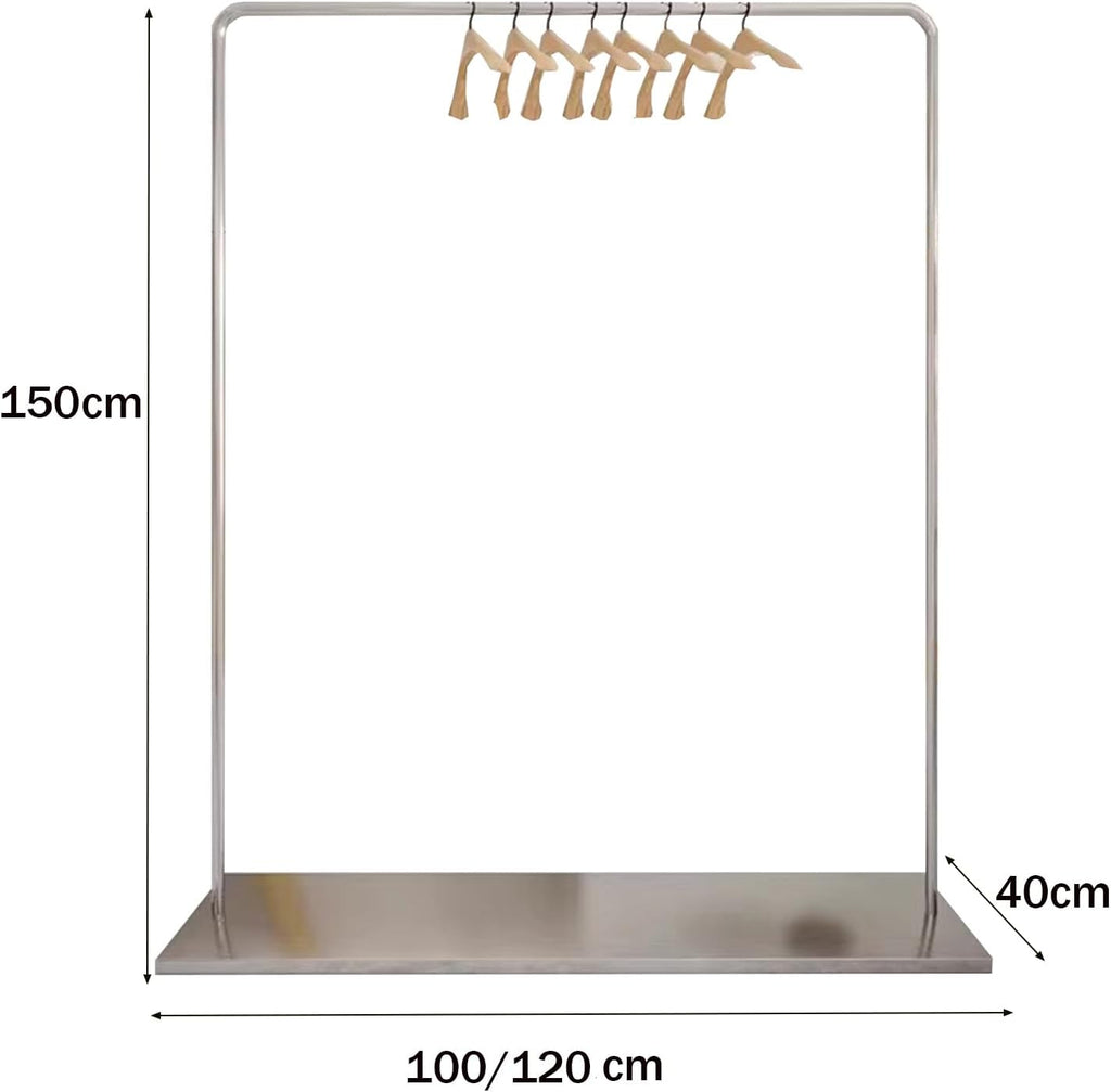 Garment Rack Heavy Duty Clothes Rack With Shelves, Silver Stainless Steel Clothing Rack For Hanging Clothes, Freestanding Retail Display Racks, Single Rod Coat Rack For Bedrooms, B(Size:120X40X150CM)