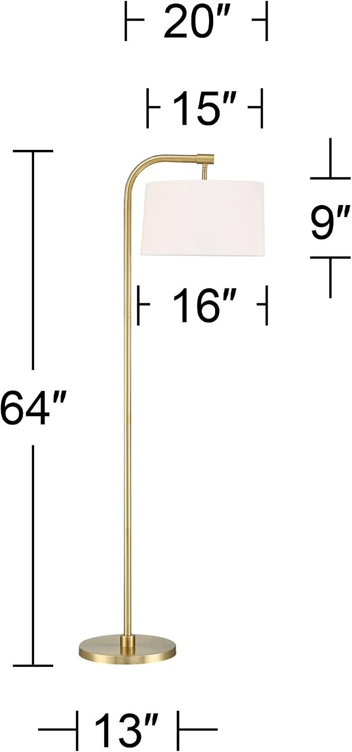 360 Lighting Serra Modern Art Deco Arc Floor Lamp Standing 64' Tall Warm Gold Metal White Linen Blend Fabric Tapered Drum Shade for Living Room Reading Family Bedroom Office House Home