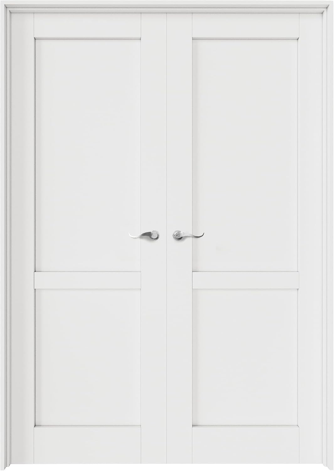 36' x 80' French Doors Interior (Double 18' x 80' 2-Lite Panel Door with Silver Hinge Prehung Jamb Kit), Pre-Finished & Paintable, Prebuilt Home Door Panels & Assembly Required Jamb