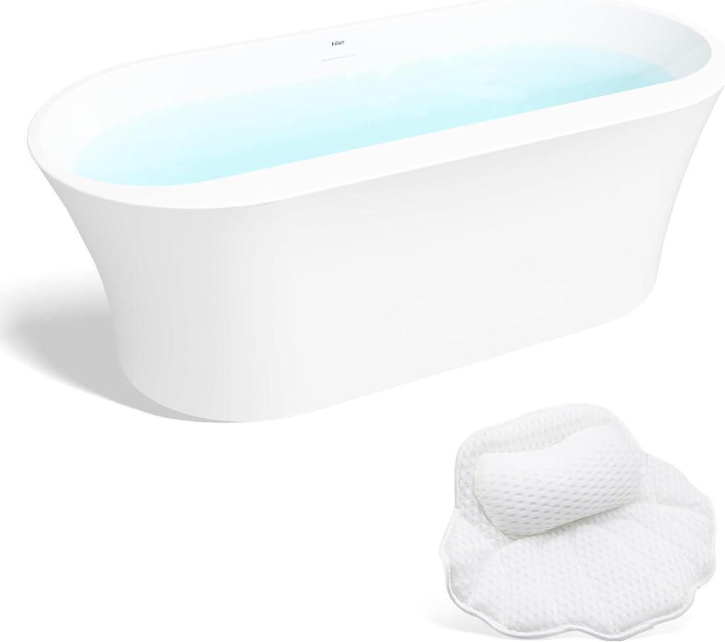 FerdY Mauritius 67' Acrylic Freestanding Tub, Oval Contemporary Soaker Bath, Extra Deep Bathtub,Gloss White Drainage& Bath Pillow for Bathtub,Thick Tub Pillows, Ergonomic Support
