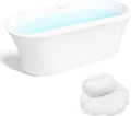 FerdY Mauritius 67' Acrylic Freestanding Tub, Oval Contemporary Soaker Bath, Extra Deep Bathtub,Gloss White Drainage& Bath Pillow for Bathtub,Thick Tub Pillows, Ergonomic Support