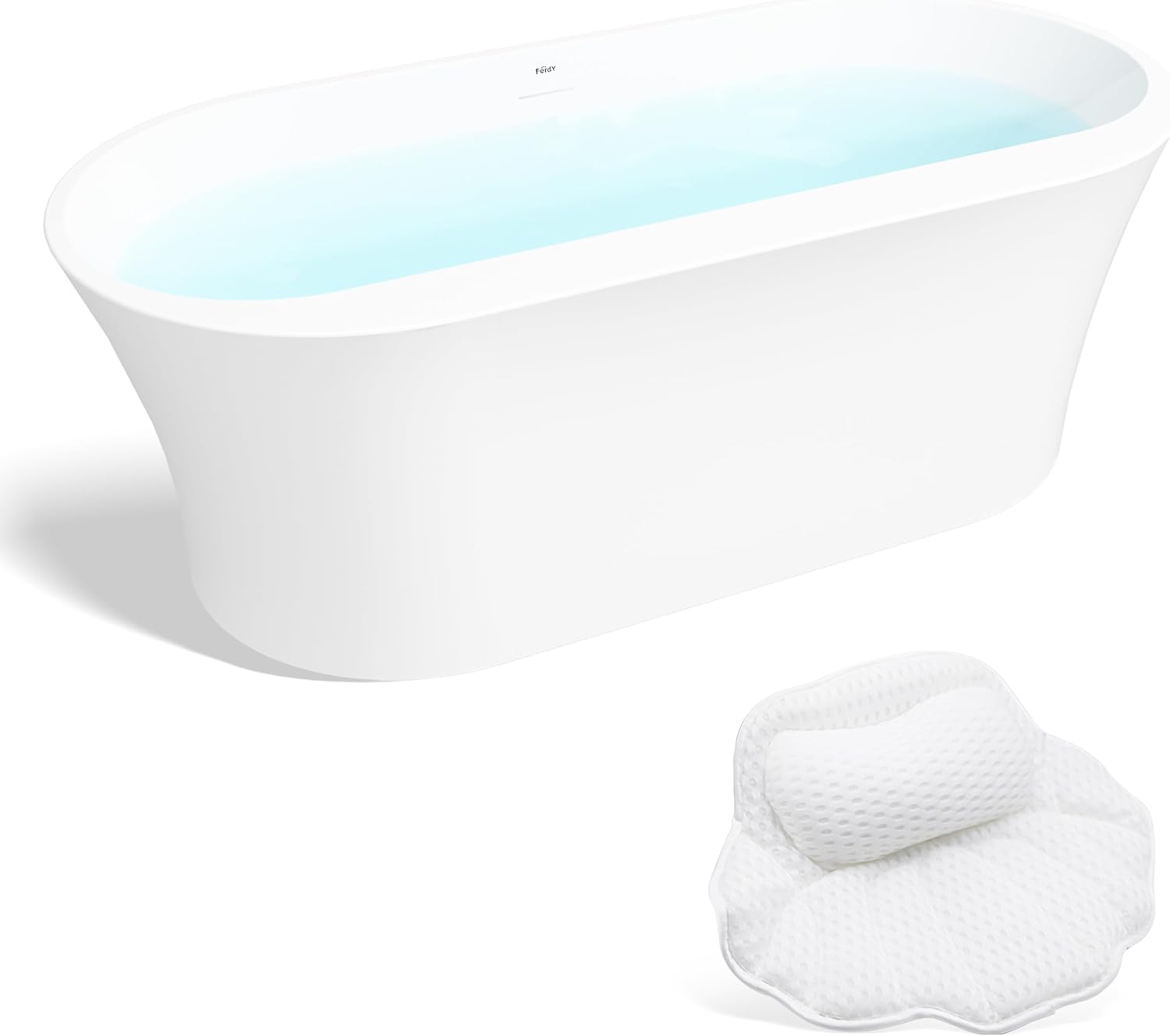FerdY Mauritius 67' Acrylic Freestanding Tub, Oval Contemporary Soaker Bath, Extra Deep Bathtub,Gloss White Drainage& Bath Pillow for Bathtub,Thick Tub Pillows, Ergonomic Support