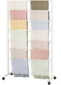 Upright Rolling Scarf Storage Organizers Rack on Wheels, 7 Tier Heavy Duty Commercial Multifunctional Display Stand Holder for Pants/Towel/Shawl (White Length100cm)