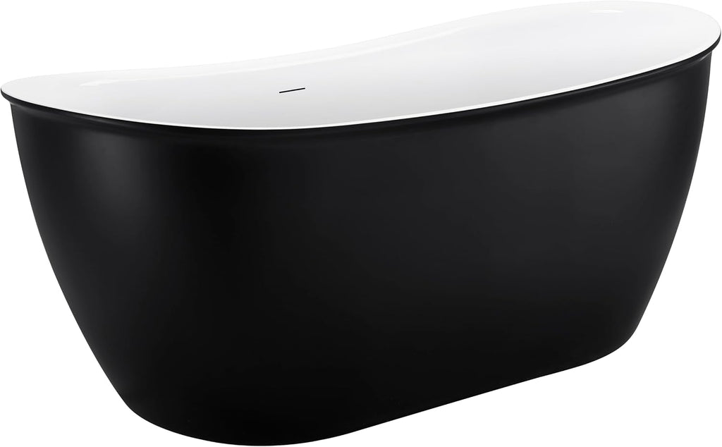 59' 100% Acrylic Freestanding Bathtub??Contemporary Soaking Tub??White Inside Black Outside