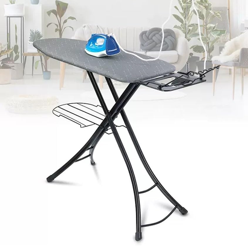 Ironing Board Full Size, Panel Iron Board with Iron Rest, Heat & Scorch Resistant Cover, Adjustable Height Heavy Duty Ironing Board with Garment Rack, for Home, Dorm