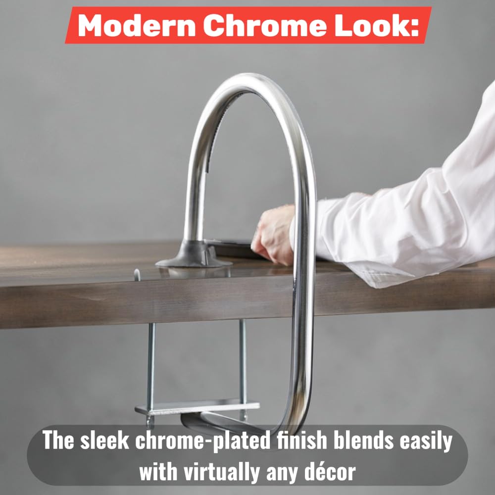 Chrome Waitress Stall Service Rail for Bars, Clamp-On Underbar Server Station Divider, Commercial Chrome-Plated Steel Drink Pickup Rail for Restaurants, Fits 7/8'–5' Bar Tops, 6 x 11.9 x 16.9 in (3)