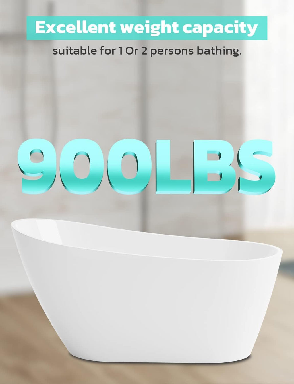 Zevemomo 59 inch Freestanding Bathtub, Acrylic Free Standing Soaking Bathroom Tub with Brushed Nickel-Finished Overflow and Drain, Easy Installation, White