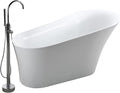 Arezzo 67' Freestanding Acrylic Bathtub with Chrome Drain, Glossy White Seamless Soaking Tub, Fiberglass Reinforced with Leveling Legs, 49 Gal Capacity