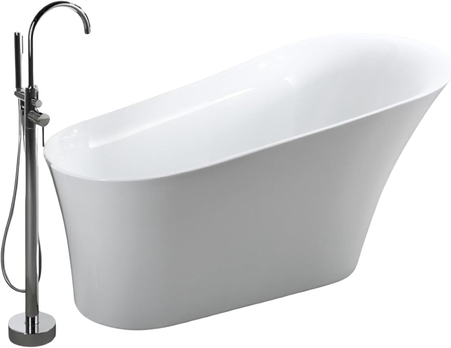 Arezzo 67' Freestanding Acrylic Bathtub with Chrome Drain, Glossy White Seamless Soaking Tub, Fiberglass Reinforced with Leveling Legs, 49 Gal Capacity
