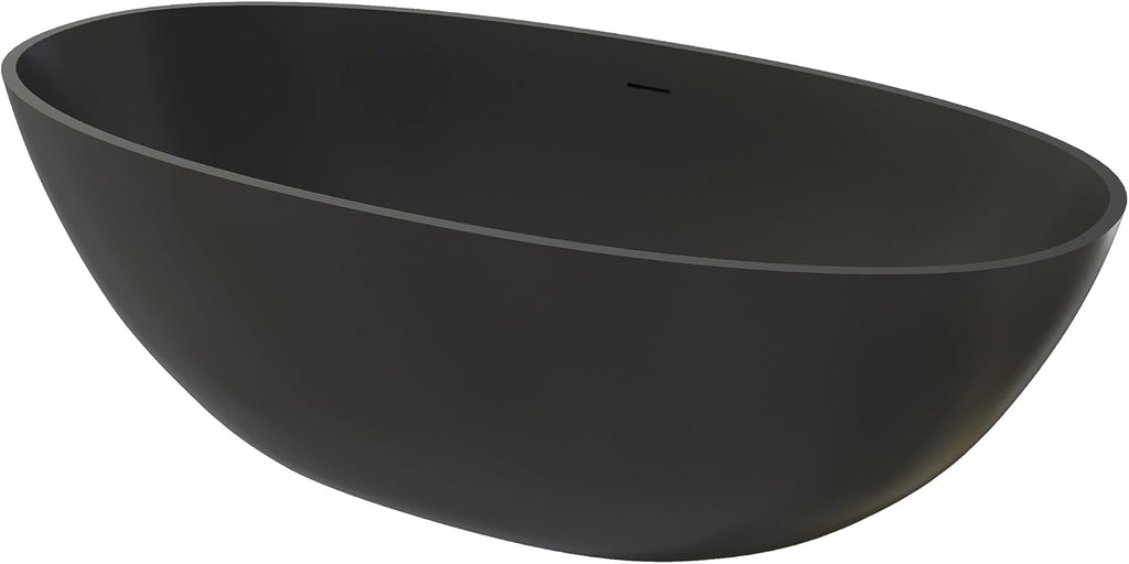 71' Premium Solid Surface Freestanding Bathtub,Oval Shape Stone Resin Soaking Tub with Overflow and Pop-up Drain, Matte Black