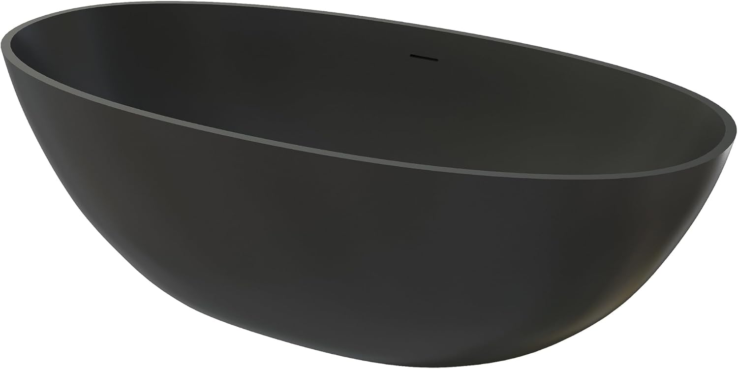 71' Premium Solid Surface Freestanding Bathtub,Oval Shape Stone Resin Soaking Tub with Overflow and Pop-up Drain, Matte Black