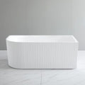 59 inch Corner Wave Style Right Drain Freestanding Soaking Bathtub, Modern Stand Alone Free Standing Acrylic Tub with Right Hand Drain & Overflow, Glossy White
