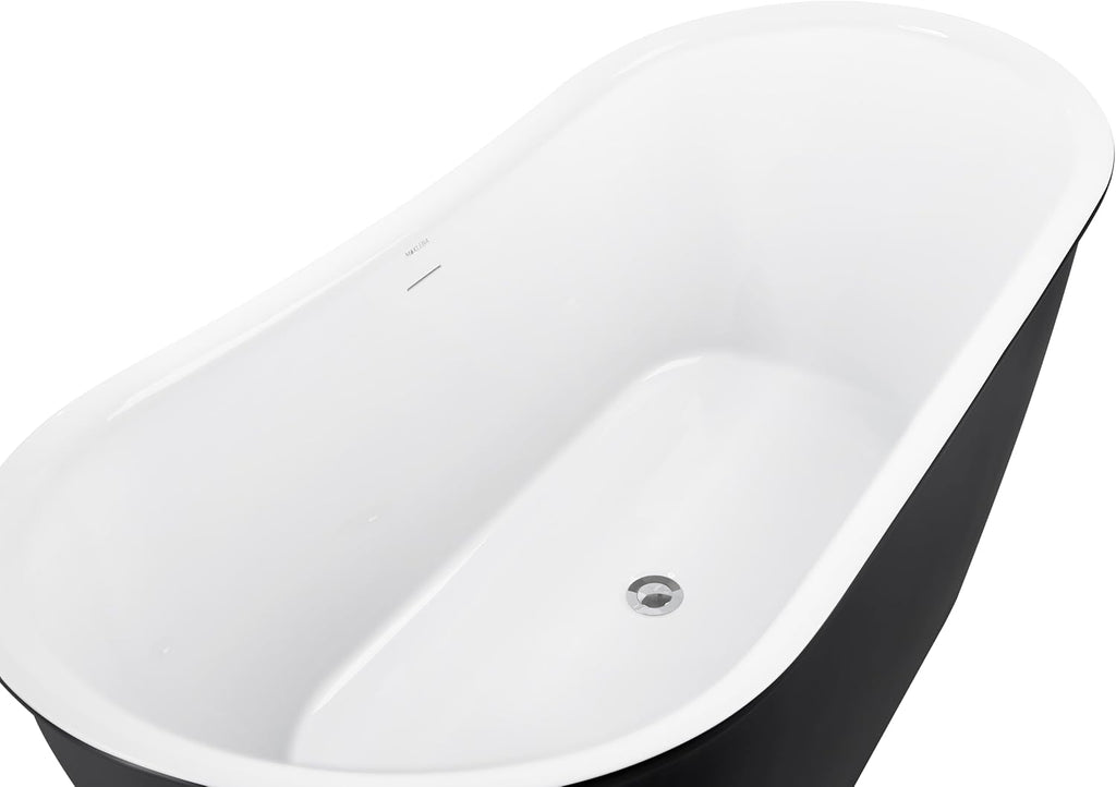59' 100% Acrylic Freestanding Bathtub??Contemporary Soaking Tub??White Inside Black Outside
