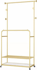 Heavy duty Garment rack Double Rods Clothes Rack With Wheels, Heavy Duty Metal Clothing Rack For Hanging Clothes, Multi-functional Coat Rack With 2 Shelves And 4 Hooks,Clothes Organi (Gold 100X30X170
