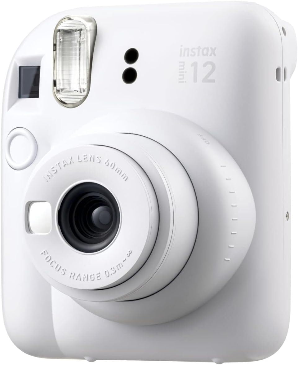 Fujifilm Instax Mini 12 Camera (Clay White) with Fujifilm Instant Mini Film (40 Sheets) Bundle with + Sunshine Photo Microfiber Cleaning Cloth