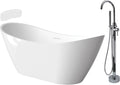 Transolid Skylar Freestanding Oval Soaking Bathtub Kit 59 in. x 31 in. Gloss White with Peyton T4200-PC Polished Chrome Floor-Mount Faucet, Color-Matched EZ-Click Center Drain and Bath Pillow