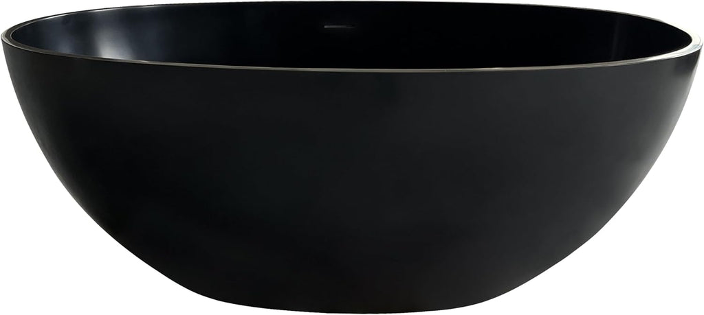 55' Premium Resin Stone Freestanding Bathtub, Matte Black Solid Surface Soaking Tub with Pop-up Drain and Overflow